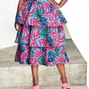 Tabitha Brown + Target Tropical Print Tiered Midi Skirt Colorful Womens Size 1X